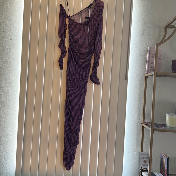 **NWT** Mesh Lilac Swirl Print Ruched Midi Dress - Picture 5 of 6